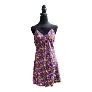 VTG y2k slip satin look floral‎ pattern mini dress size medium